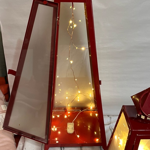 Metal Lantern Set W/glass Windows Latch Door Inner Hanging Hook 23'/14.5' Large - Picture 3 of 16